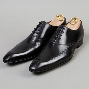 Henrique Enko Men's Black Leather Oxford Square Toe Lace Up Dress Shoes 43.5 9.5